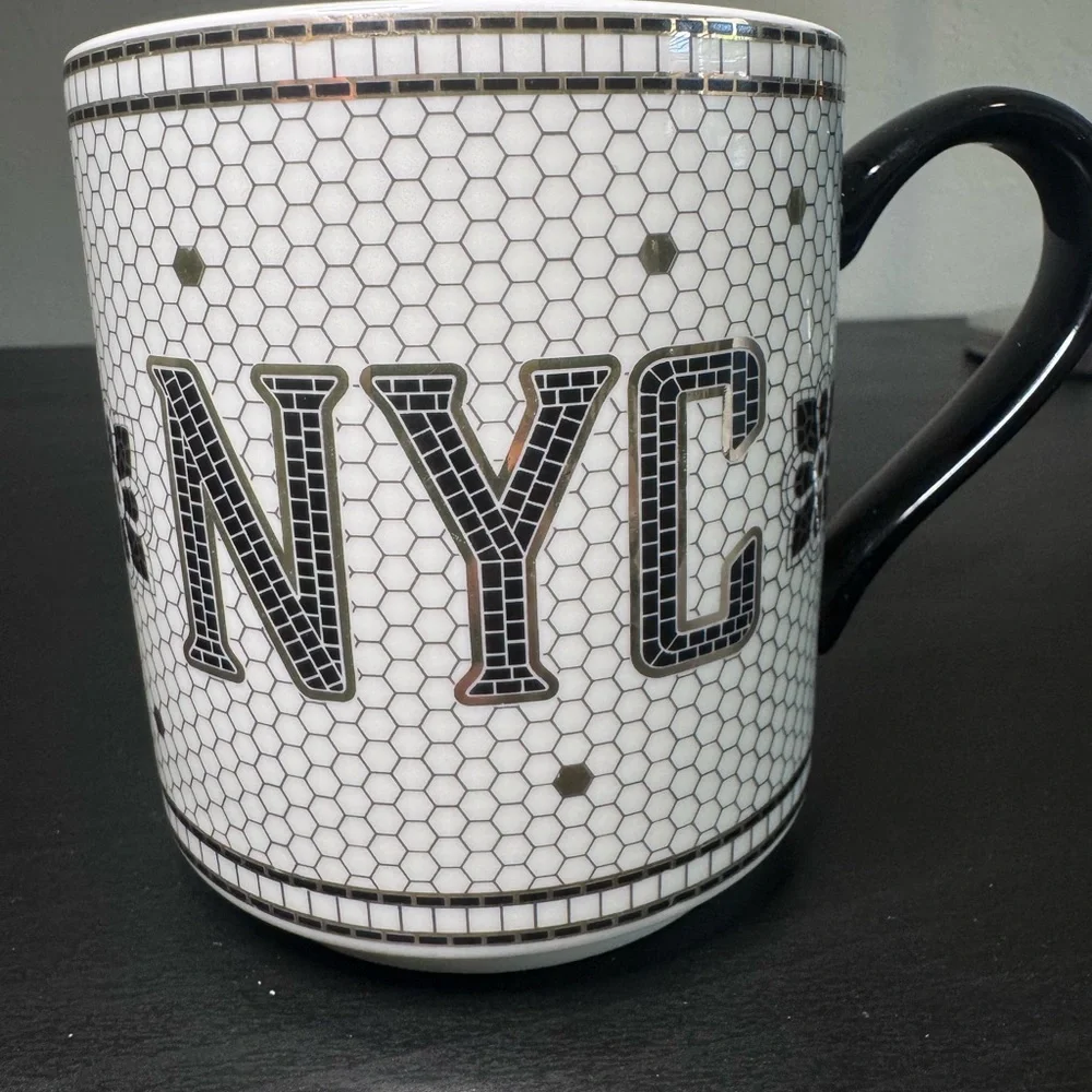 Anthropologie NYC Ceramic Mug in White, Black & Rose Gold - Picture 5 of 9